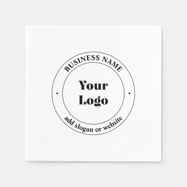 Serviette En Papier Logo d'entreprise et texte promotionnel | Blanc (Devant)