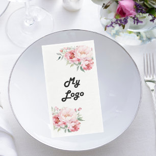Serviette En Papier Logo d'entreprise florale rose blanc
