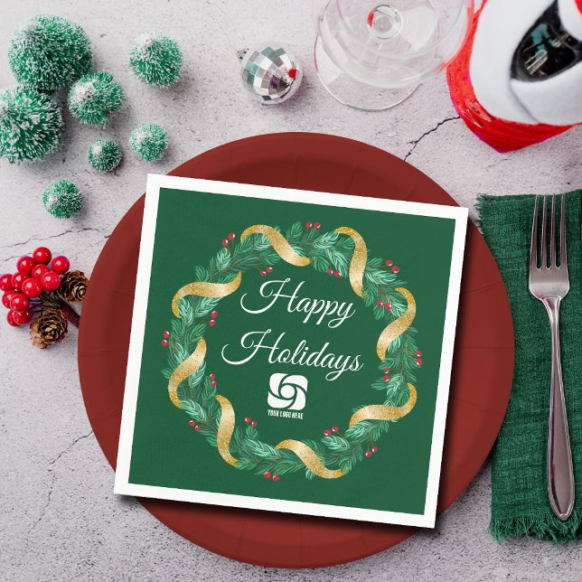 Serviette En Papier Logo d'entreprise personnalisé Green Christmas Wre (Créateur téléchargé)