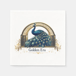 Serviette En Papier Logo Golden Era avec Elegant Peacock Design