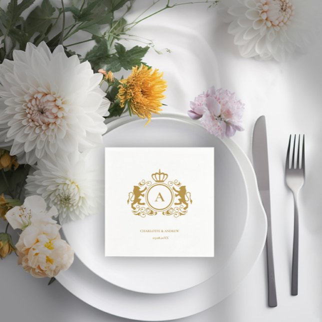 Serviette En Papier Logo personnalisé Monogramme Armoiries Lions (Créateur téléchargé)