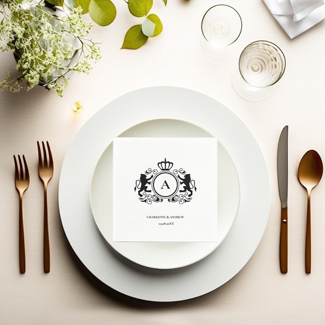 Serviette En Papier Logo personnalisé Monogramme Armoiries Lions (Créateur téléchargé)