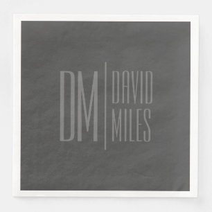 Serviette En Papier Logo Stylish Minimal & Modern Grey Initiales & Nom
