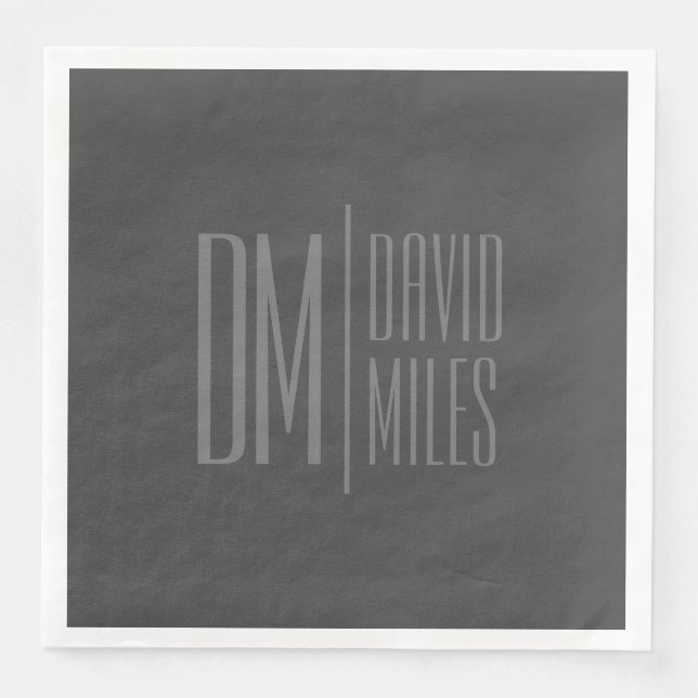 Serviette En Papier Logo Stylish Minimal & Modern Grey Initiales & Nom (Devant)
