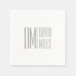 Serviette En Papier Logo Stylish Minimal & Modern Grey Initiales & Nom