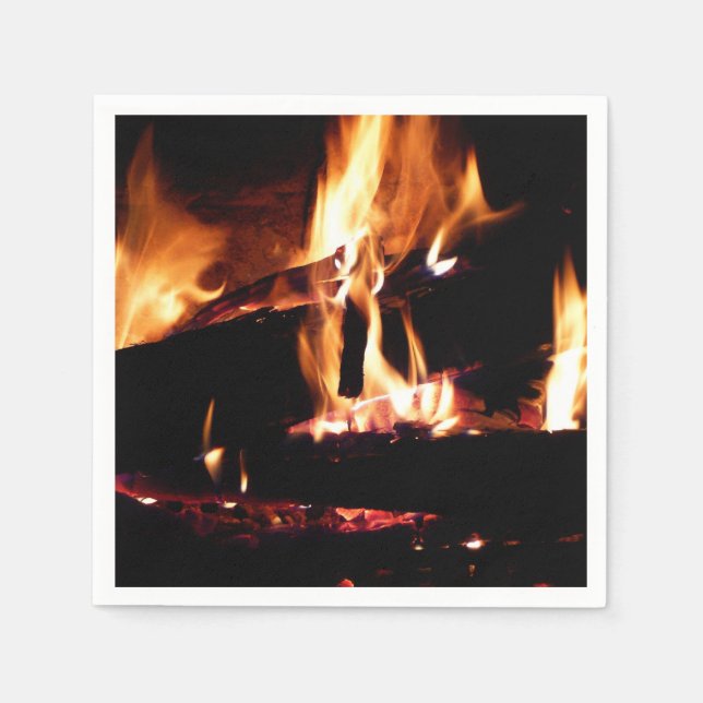 Serviette En Papier Logs dans la cheminée Photographie de feu chaud (Devant)