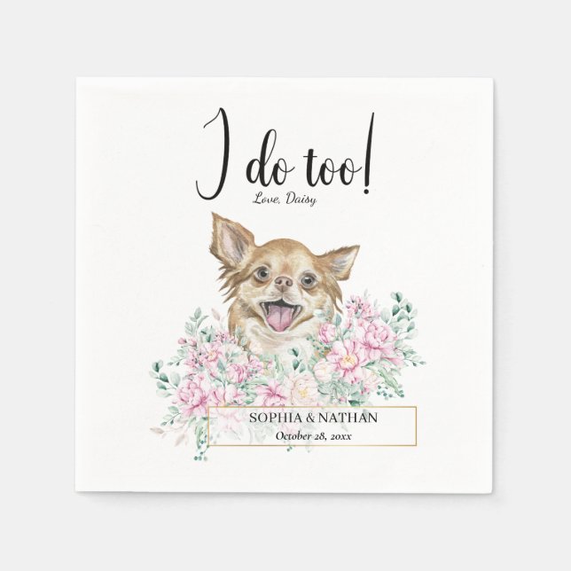Serviette En Papier Long Haired Chihuahua Chien Mariage Cocktail Napki (Devant)