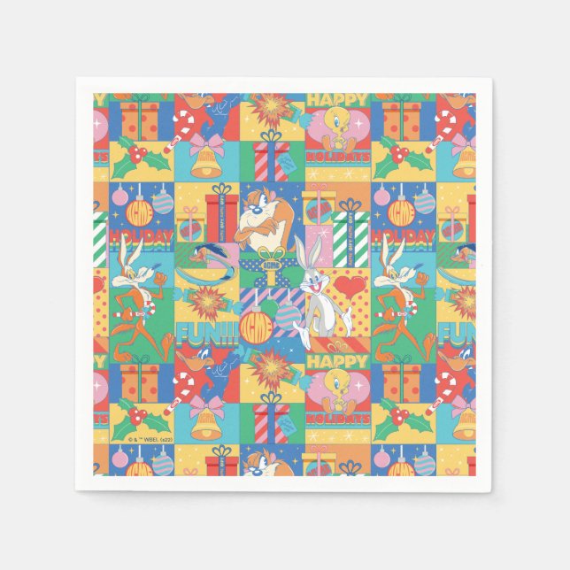 Serviette En Papier LOONEY TUNES™ | Joyeuses fêtes Motif de Noël (Devant)