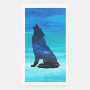 Serviette En Papier Loup hurlant, chien hurlant en double exposition