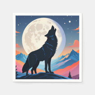 Serviette En Papier Loup hurlant Sur La Lune