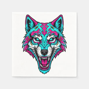 Serviette En Papier Loup néon Cyberpunk - Animal robotique Synthwave