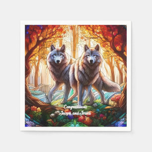Serviette En Papier Loups Gris De Verre Tiré Paire