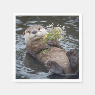 Serviette En Papier Loutre flottant avec bouquet de fleurs sauvages