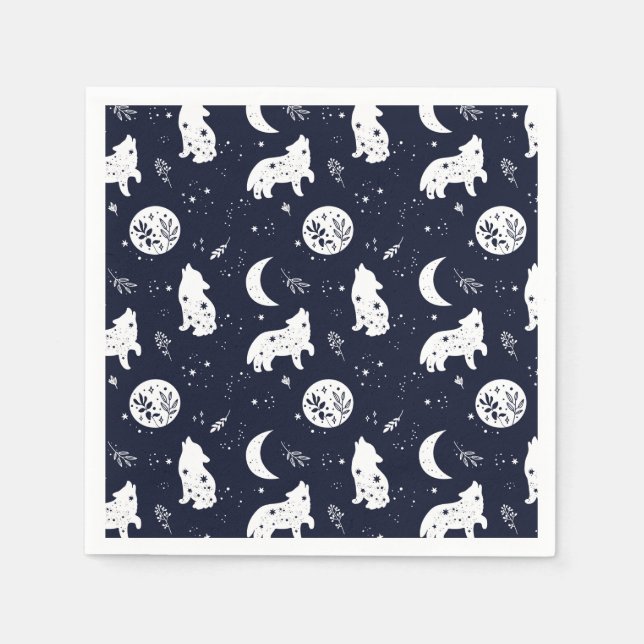 Serviette En Papier Louveteau hurleur à la lune (Devant)