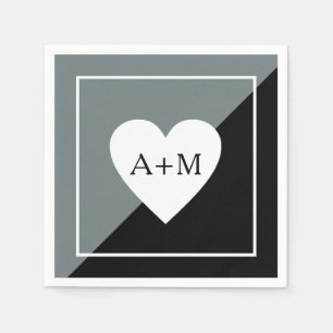 Serviette En Papier Love Heart Mariage Élégant gris/noir