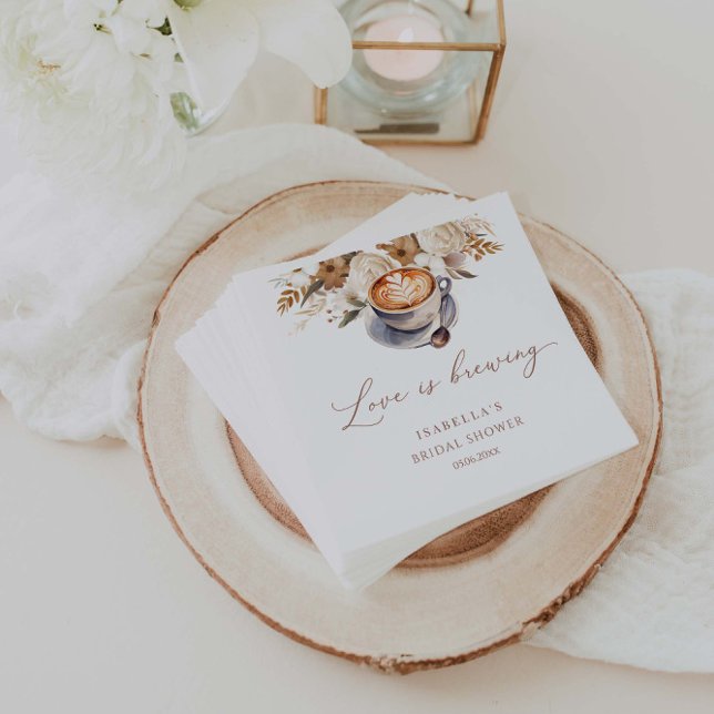 Serviette En Papier Love Is Brewing Coffee Fête de Mariée (Créateur téléchargé)