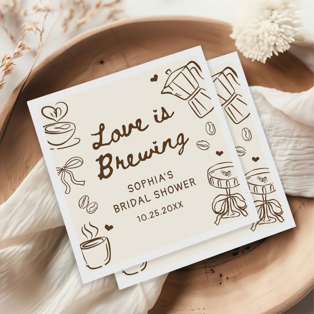 Serviette En Papier Love is Brewing Coffee Hand Drawn Bridal Shower (Créateur téléchargé)