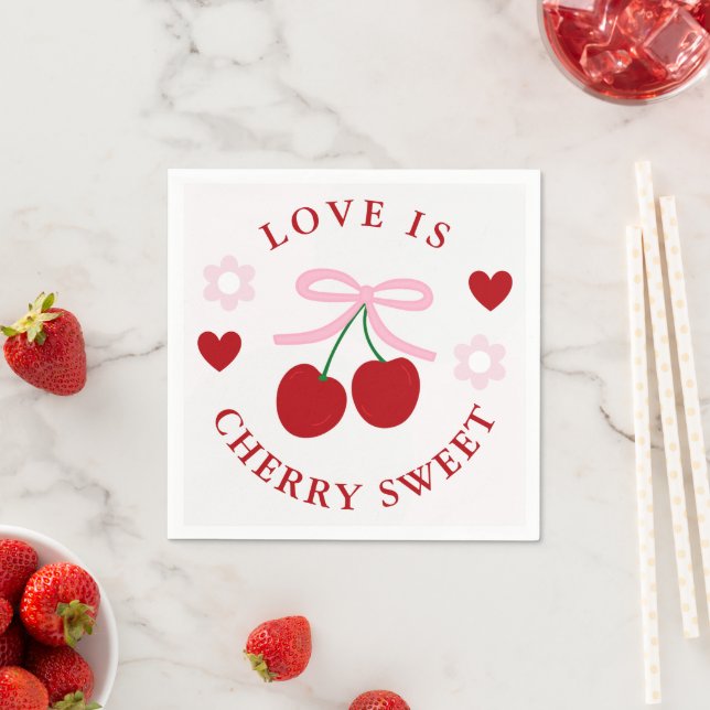 Serviette En Papier Love Is Cherry Sweet Bridal Shower (En situation)