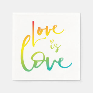 Serviette En Papier LOVE IS LOVE LBGT arc-en-ciel lettré typographie