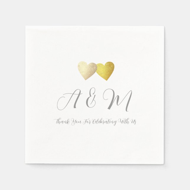 Serviette En Papier Love Mariage Napkin . faux coeur or (Devant)
