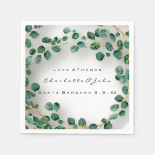 Serviette En Papier Love&Thanks Nom Date Eucalyptus Rusticò Mariage