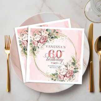 Serviette En Papier Lovely Boho Rose Gold Floral 60th Birthday Napkins