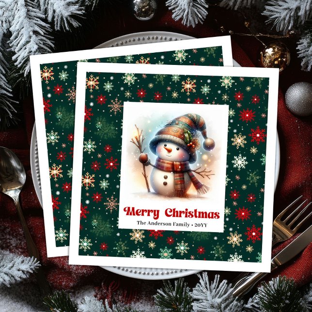 Serviette En Papier Lovely Christmas Snowman Napkins Editable Custom  (Lovely Christmas Snowman Napkins Editable Custom Name Gold

)