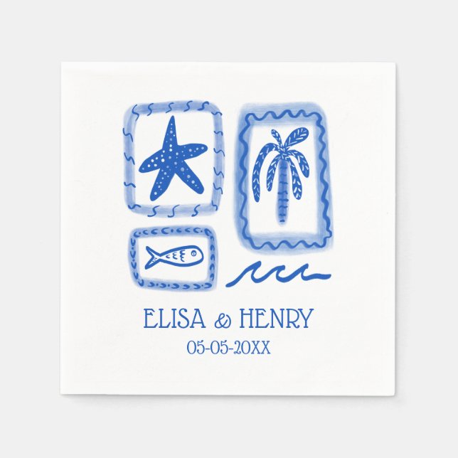 Serviette En Papier LoveNotes from Sea Cute Beach CUSTOM WEDDING (Devant)