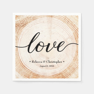 Serviette En Papier Lover Script Bois bague tranche Mariage rustique