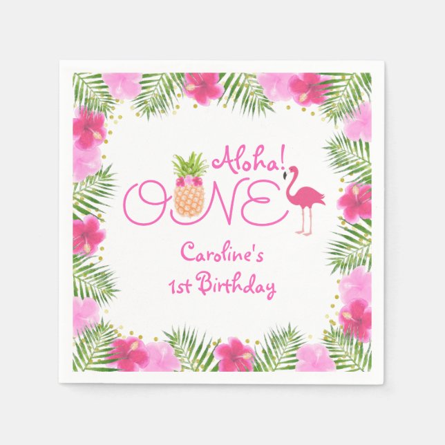 Serviette En Papier Luau Tropical Floral Girl 1er anniversaire (Devant)