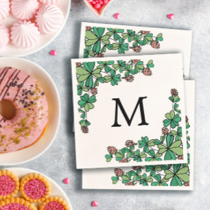 Serviette En Papier Lucky Charm Clover rose Fleurs Monogramme