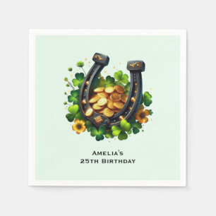 Serviette En Papier Lucky Horseshoe Gold Coins et Clover Anniversaire