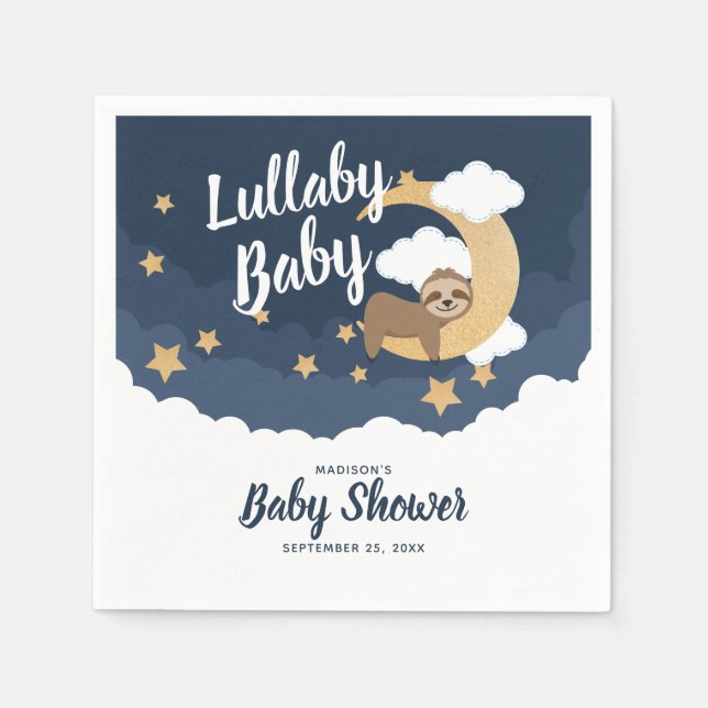 Serviette En Papier Lullaby Baby Sloth Moon Baby shower (Devant)