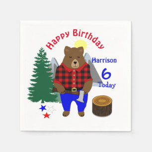 Serviette En Papier Lumberjack mignonne Ours Plaid Joyeux Anniversaire