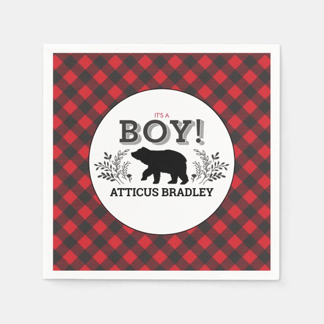 Serviette En Papier Lumberjack ours bébé garçon douche Napkin (Devant)