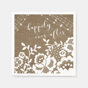 Serviette En Papier Lumières Burlap & Dentelle Blanche Heureux Jamais 
