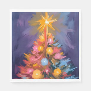 Serviette En Papier Lumières colorées d'arbre de Noël aquarelle
