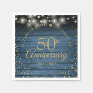 Serviette En Papier Lumières de chaîne rustiques 50e anniversaire pous