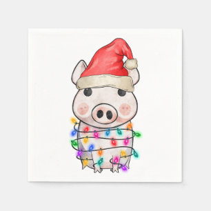 Serviette En Papier Lumières de cochon de Noël mignonnes