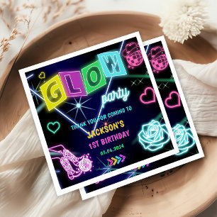 Serviette En Papier Lumières de Neon lumineux Merci fête d'anniversair