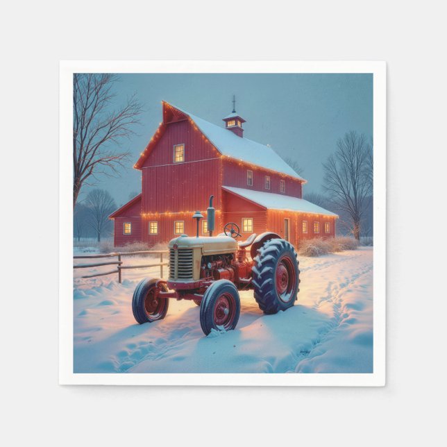 Serviette En Papier Lumières de Noël dans une grange rouge (Devant)