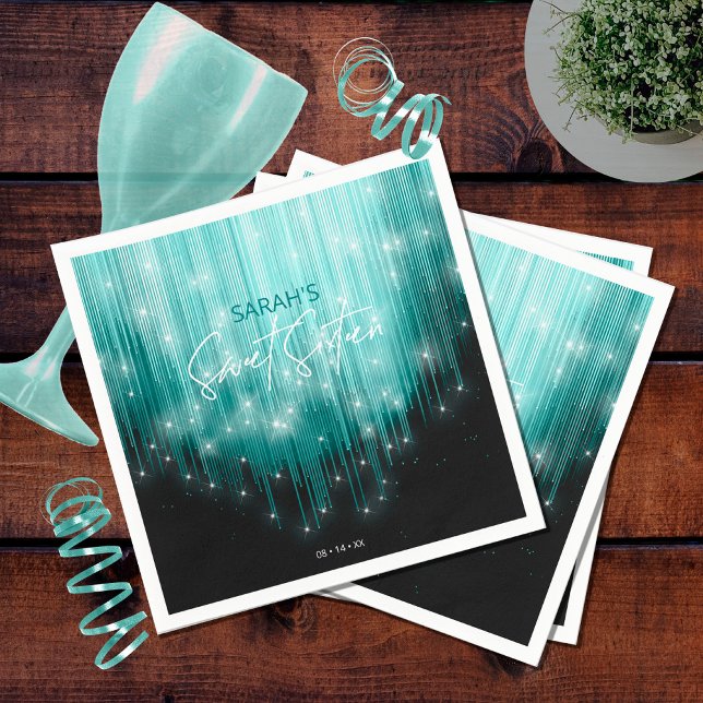 Serviette En Papier Lumières en cascade Sweet 16 ID Turquoise790 (Créateur téléchargé)