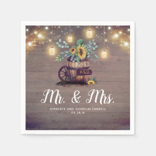 Serviette En Papier Lumières Mason Jar et tournesols Mariage rustique
