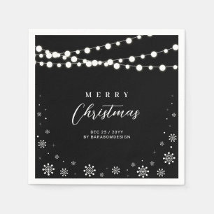 Serviette En Papier Lumières noires et blanches Joyeux Noël Fête de No