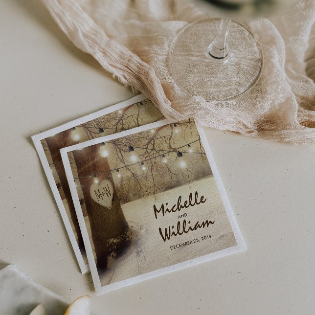 Serviette En Papier Lumières rides de l'arbre d'hiver de Noël rustique (Créateur téléchargé)