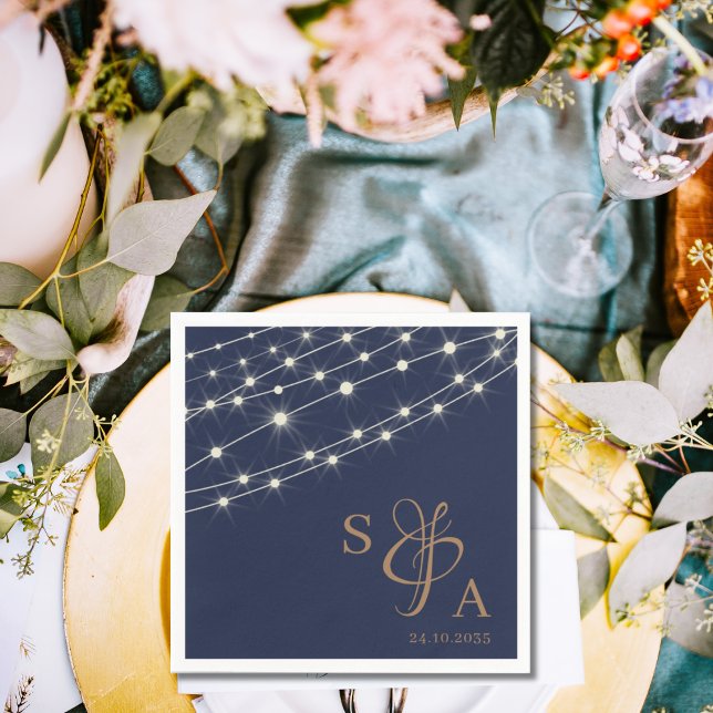 Serviette En Papier Lumières Russe Navy Blue & Gold String (Créateur téléchargé)