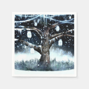 Serviette En Papier Lumières Rustiques d'Arbre de Hiver Merveilleux da