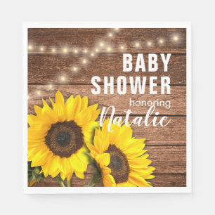 Serviette En Papier Lumières Tournesol Bois Sombre Rustique Baby Showe
