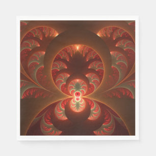 Serviette En Papier Lumineux abstrait moderne orange rouge Fractale