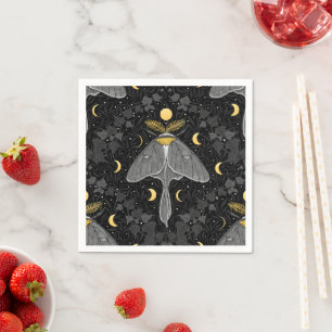 Serviette En Papier Luna moth, phases de lune et lierre damassé patron